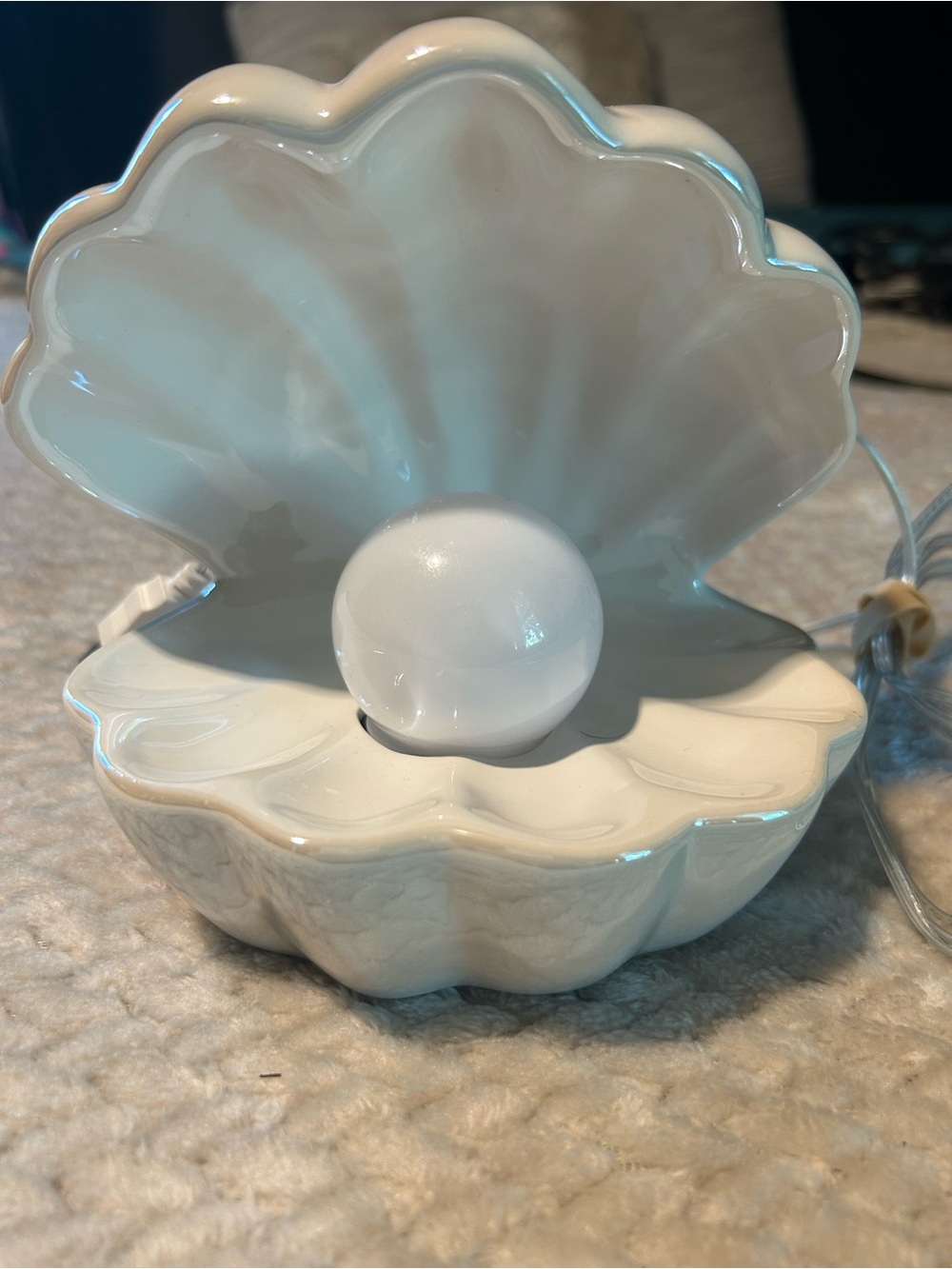 White Ceramic Clam Shell Decorative Accent with Pearl